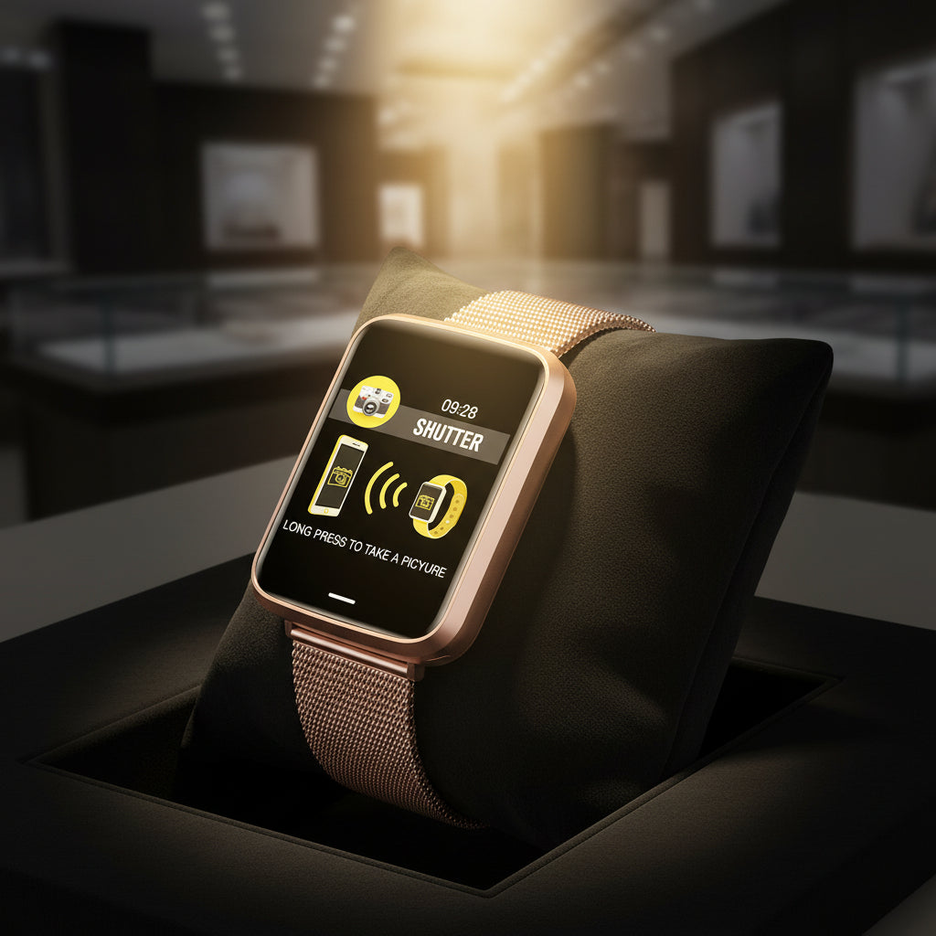 Montre Connectée Métal — Télécommande Photo & Fitness