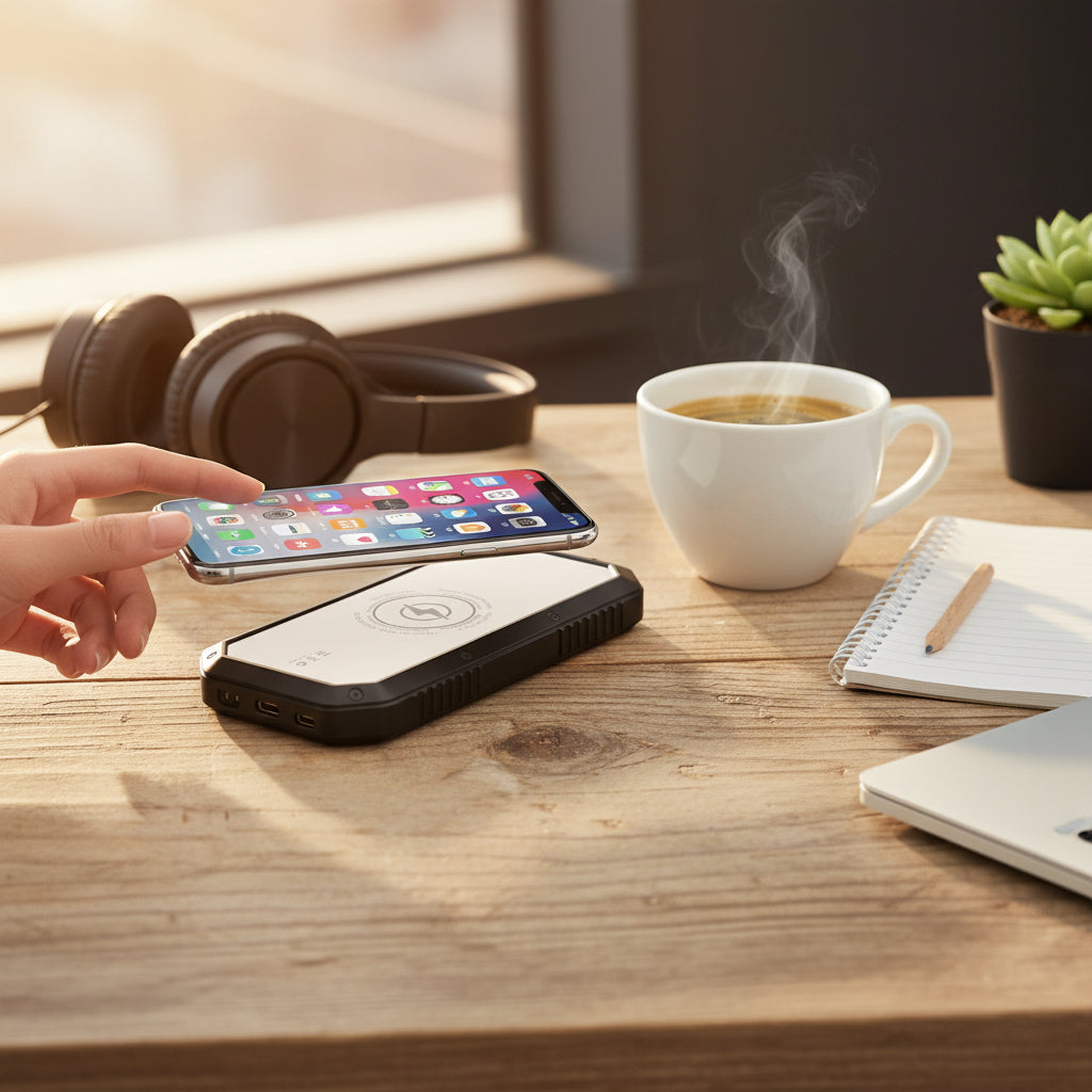 Batterie Solaire ES982S 20000mAh — Sans Fil, 3 USB, Lampe LED