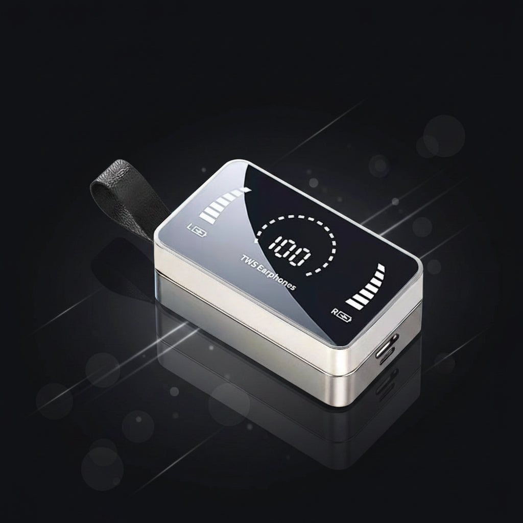 Écouteurs Bluetooth 5.0 Sport Sans Fil TWS — Boîtier Charge 3500 mAh Affichage LED Micro Intégré Étanche — Noir