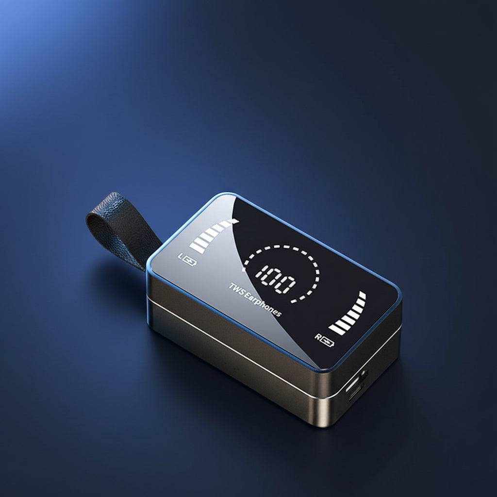 Écouteurs Bluetooth 5.0 Sport Sans Fil TWS — Boîtier Charge 3500 mAh Affichage LED Micro Intégré Étanche — Noir