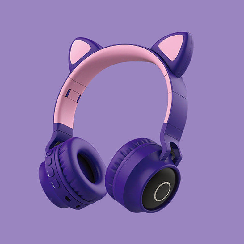 Casque Bluetooth 5.0 Oreilles de Chat LED — Sans Fil Pliable Micro Intégré Enfants Ado — Rose / Bleu / Violet / Gris / Bleu-Vert