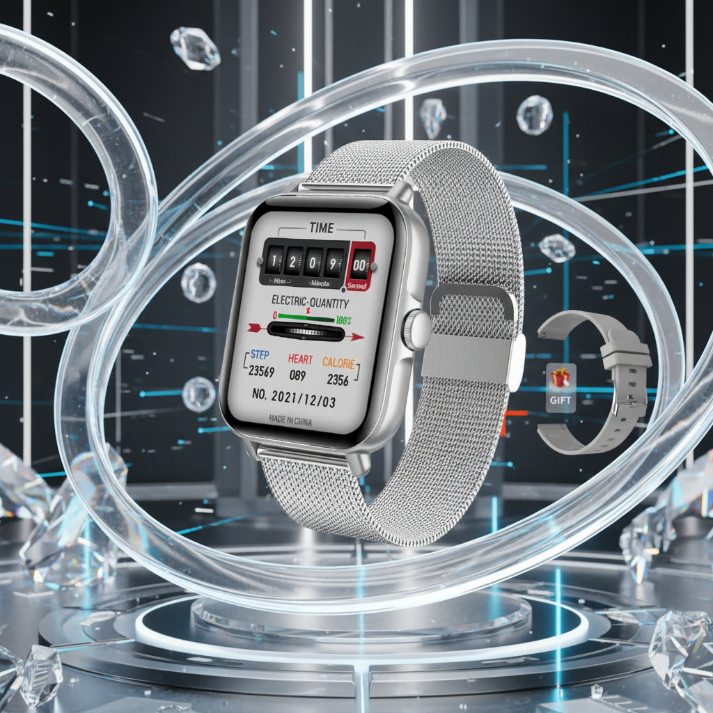 Montre Fitness Ronde — 100+ Sports, Appels BT, 20J Autonomie