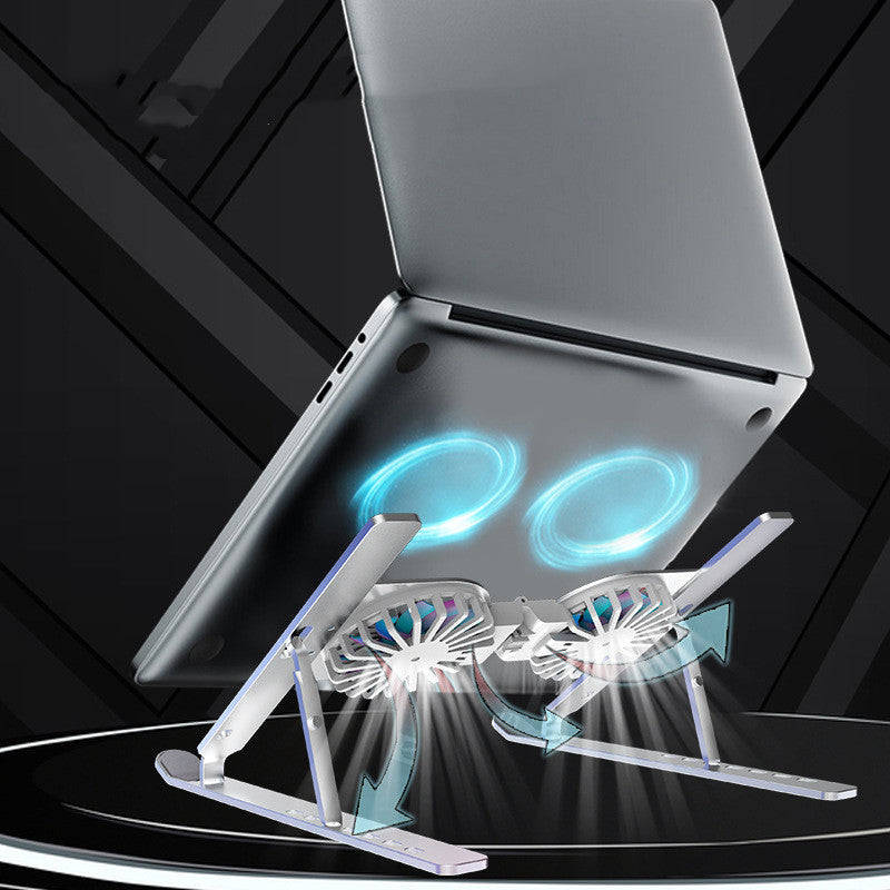 Support Laptop Aluminium Ventilateurs RGB — Rehausseur PC Portable Pliable Refroidissement Actif USB — Argent / Noir