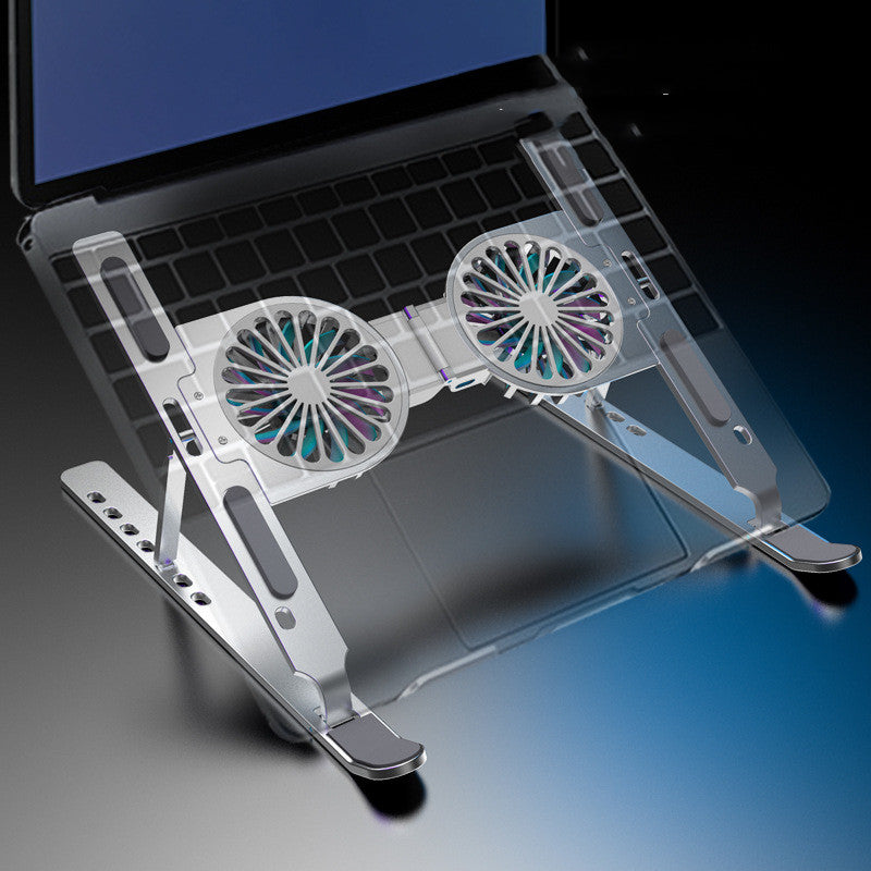 Support Laptop Aluminium Ventilateurs RGB — Rehausseur PC Portable Pliable Refroidissement Actif USB — Argent / Noir