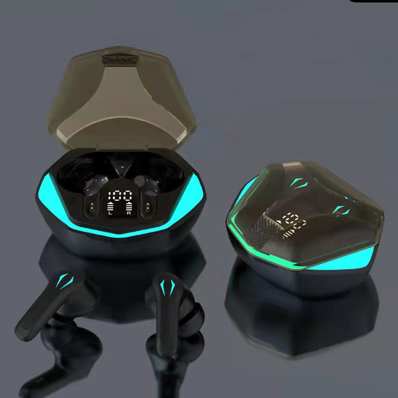 Écouteurs Gaming TWS Zéro Latence Bluetooth — Boîtier RGB Affichage LED Design Gaming — Noir / Cyan