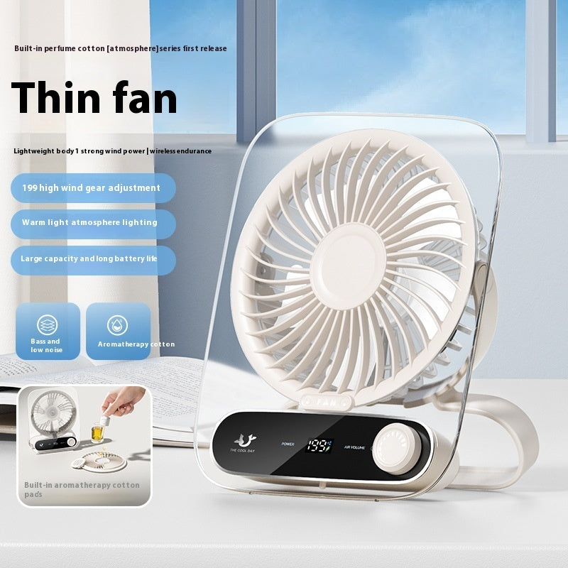 Ultra-thin Desktop Digital Display Fan, Mute Mini Portable Handheld USB Charging