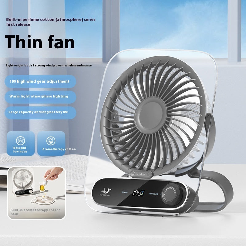 Ultra-thin Desktop Digital Display Fan, Mute Mini Portable Handheld USB Charging