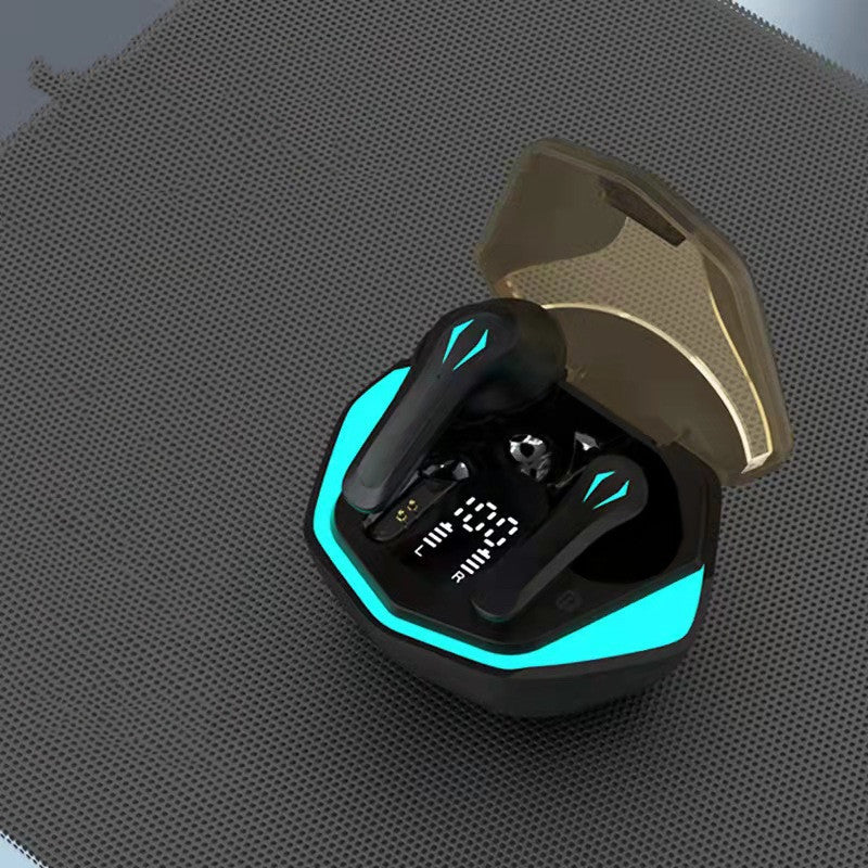 Écouteurs Gaming TWS Zéro Latence Bluetooth — Boîtier RGB Affichage LED Design Gaming — Noir / Cyan