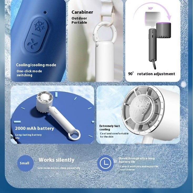 Draagbare Oplaadbare Miniventilator 2000 mAh — Digitale Batterijweergave Opvouwbaar Zomer Kantoor Reizen — Wit / Blauw / Beige / Paars