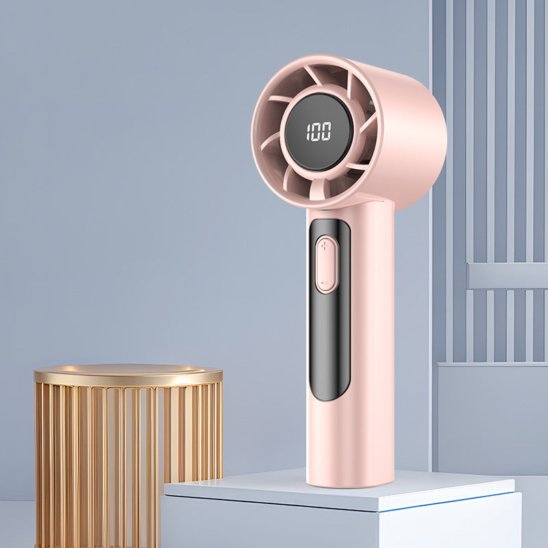 100-Speed USB Rechargeable Portable Fan — Mini Handheld LED Display Cordless Summer Fan — Grey / Gold / Blue