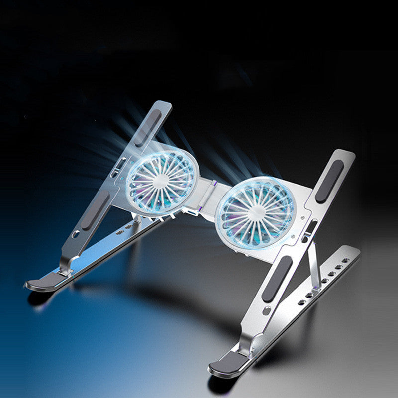 Support Laptop Aluminium Ventilateurs RGB — Rehausseur PC Portable Pliable Refroidissement Actif USB — Argent / Noir