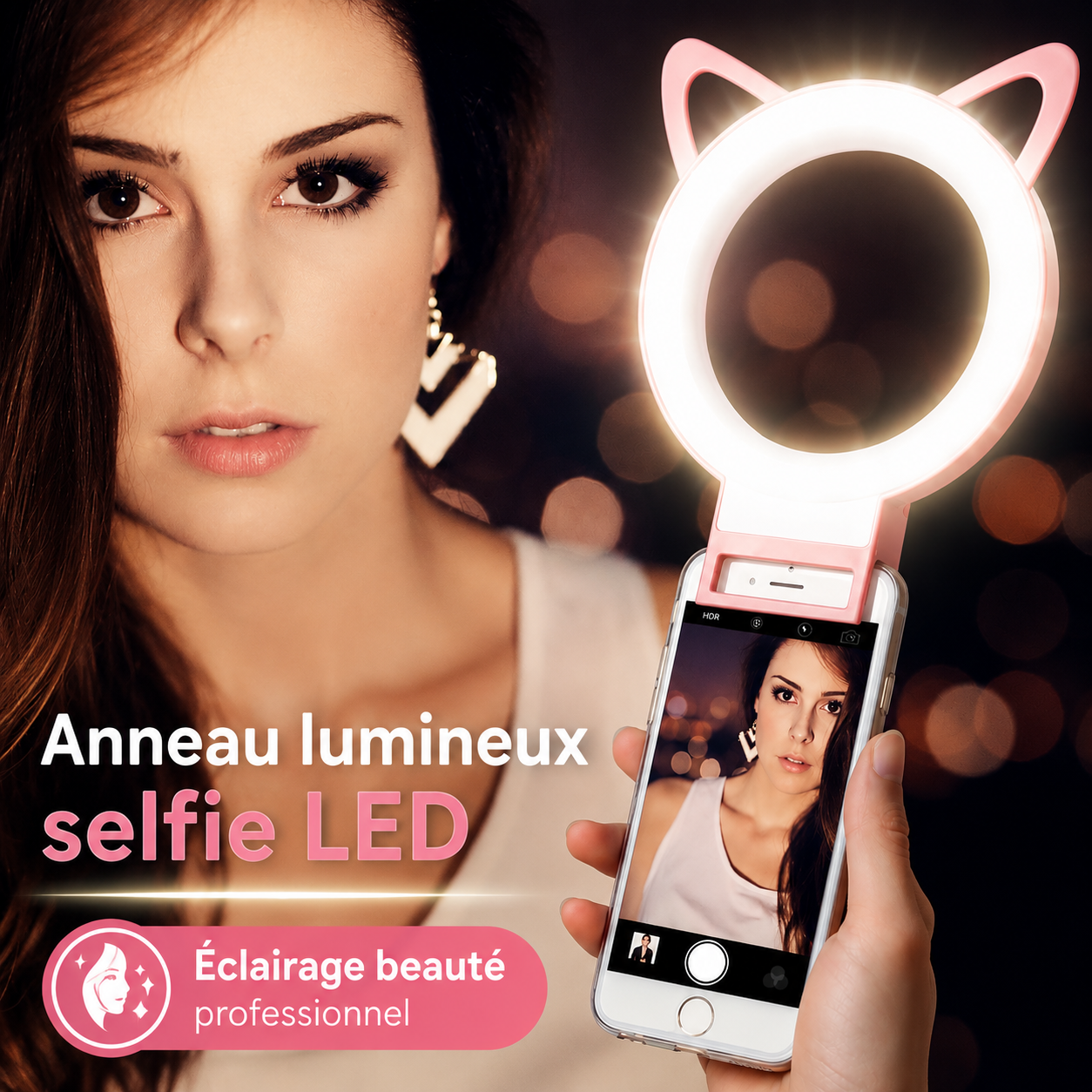 Anneau LED Selfie Charm Eyes — Clip Universel iPhone Samsung