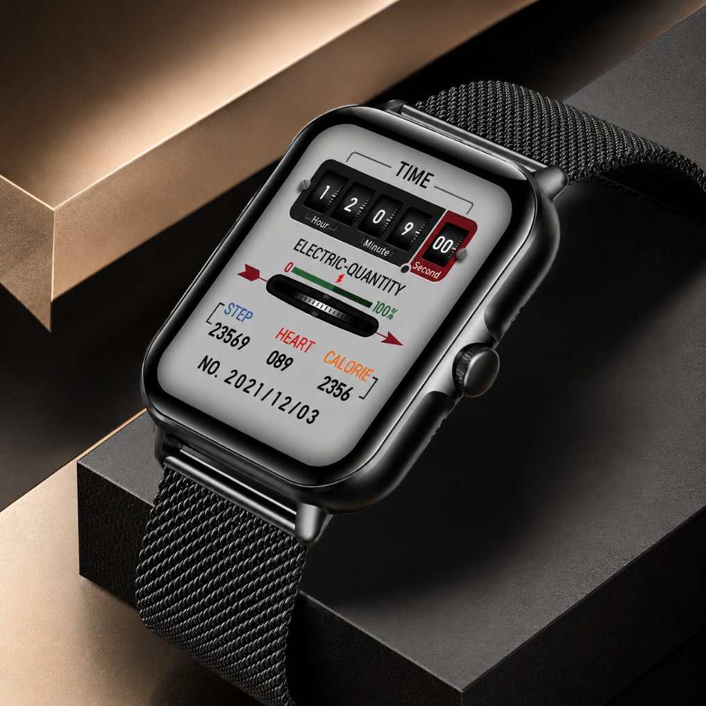 Montre Fitness Ronde — 100+ Sports, Appels BT, 20J Autonomie
