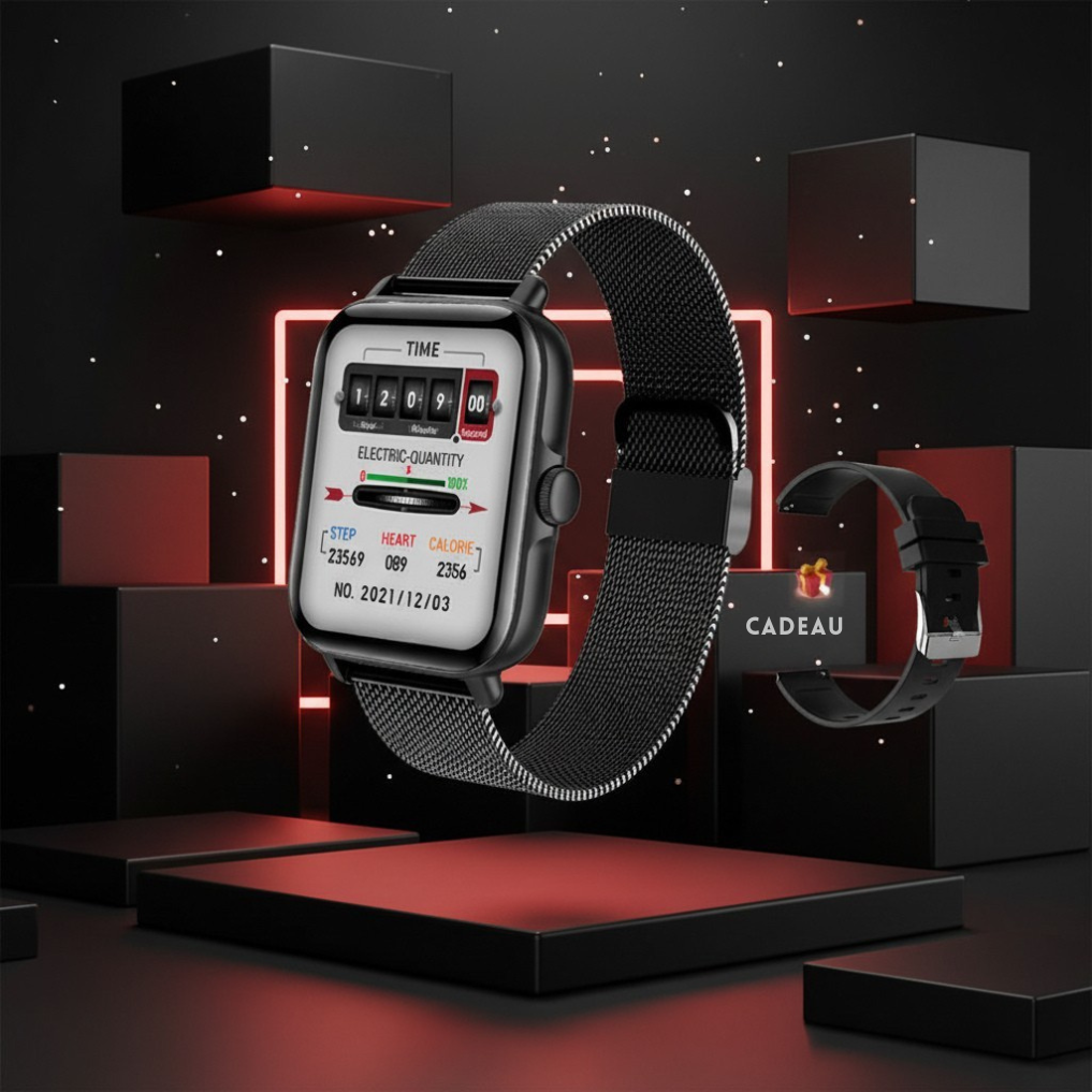 Montre Fitness Ronde — 100+ Sports, Appels BT, 20J Autonomie