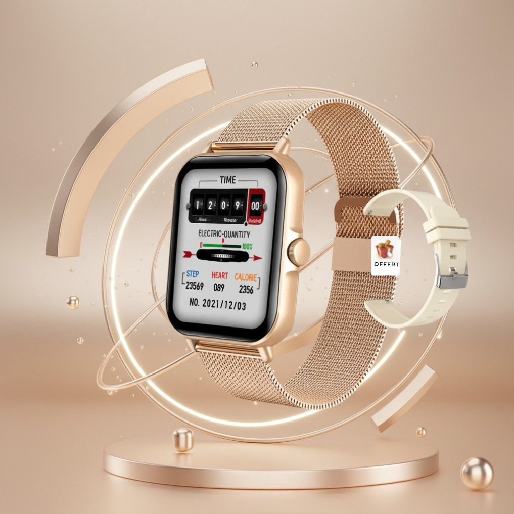 Montre Fitness Ronde — 100+ Sports, Appels BT, 20J Autonomie