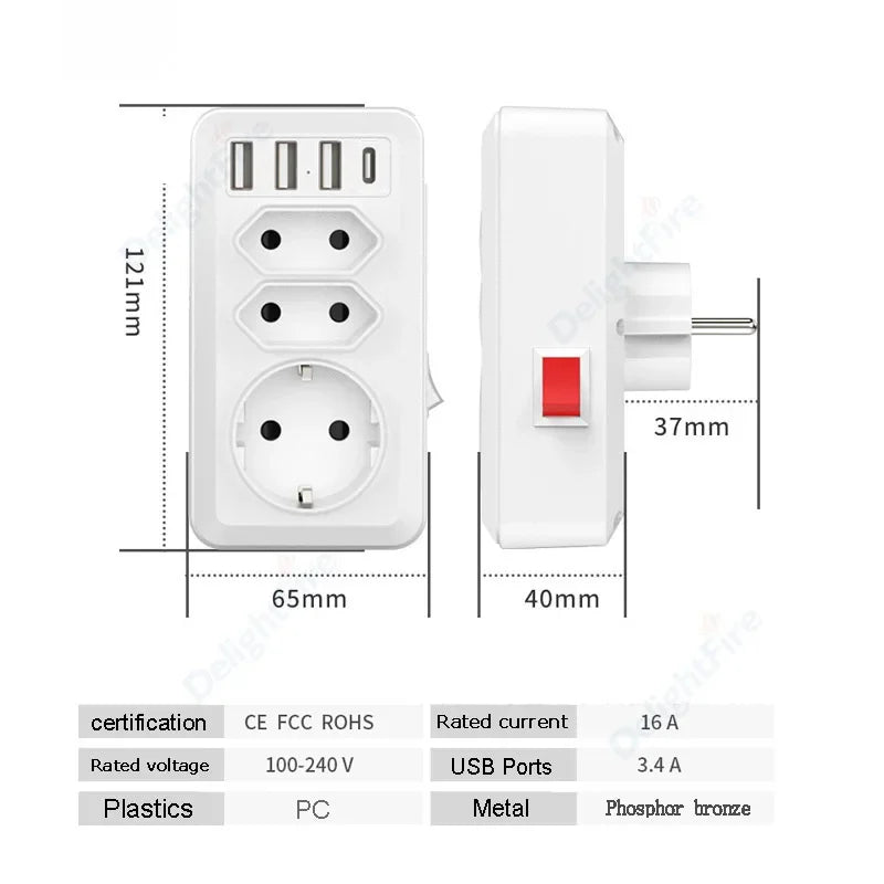 EU Extension Socket With 3 AC Outlets