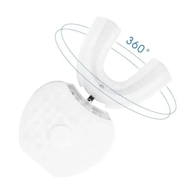 U Shape Ultrasonic Toothbrush in white and black colors, featuring ergonomic design and unique cleaning bristles.