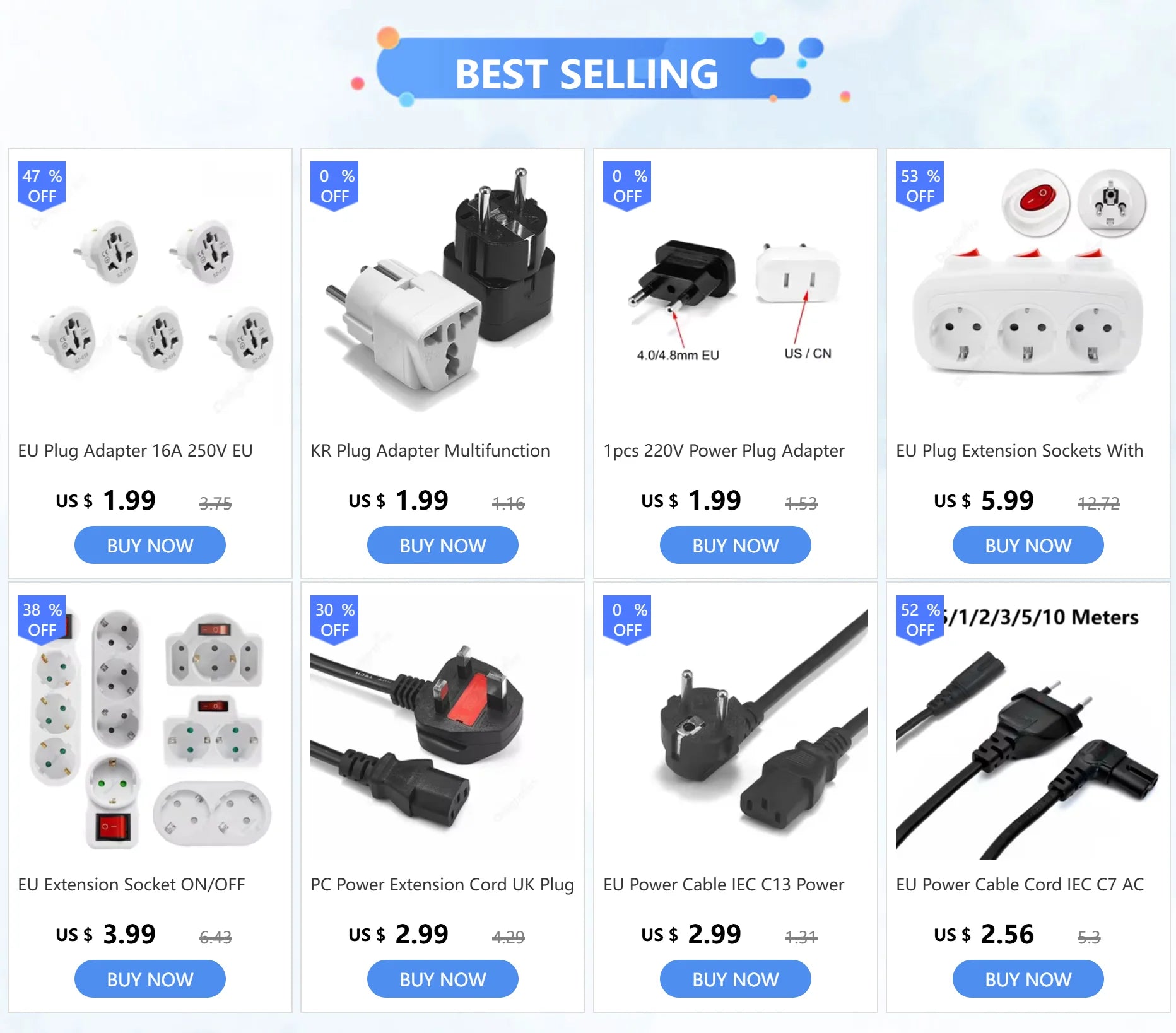 EU Extension Socket With 3 AC Outlets