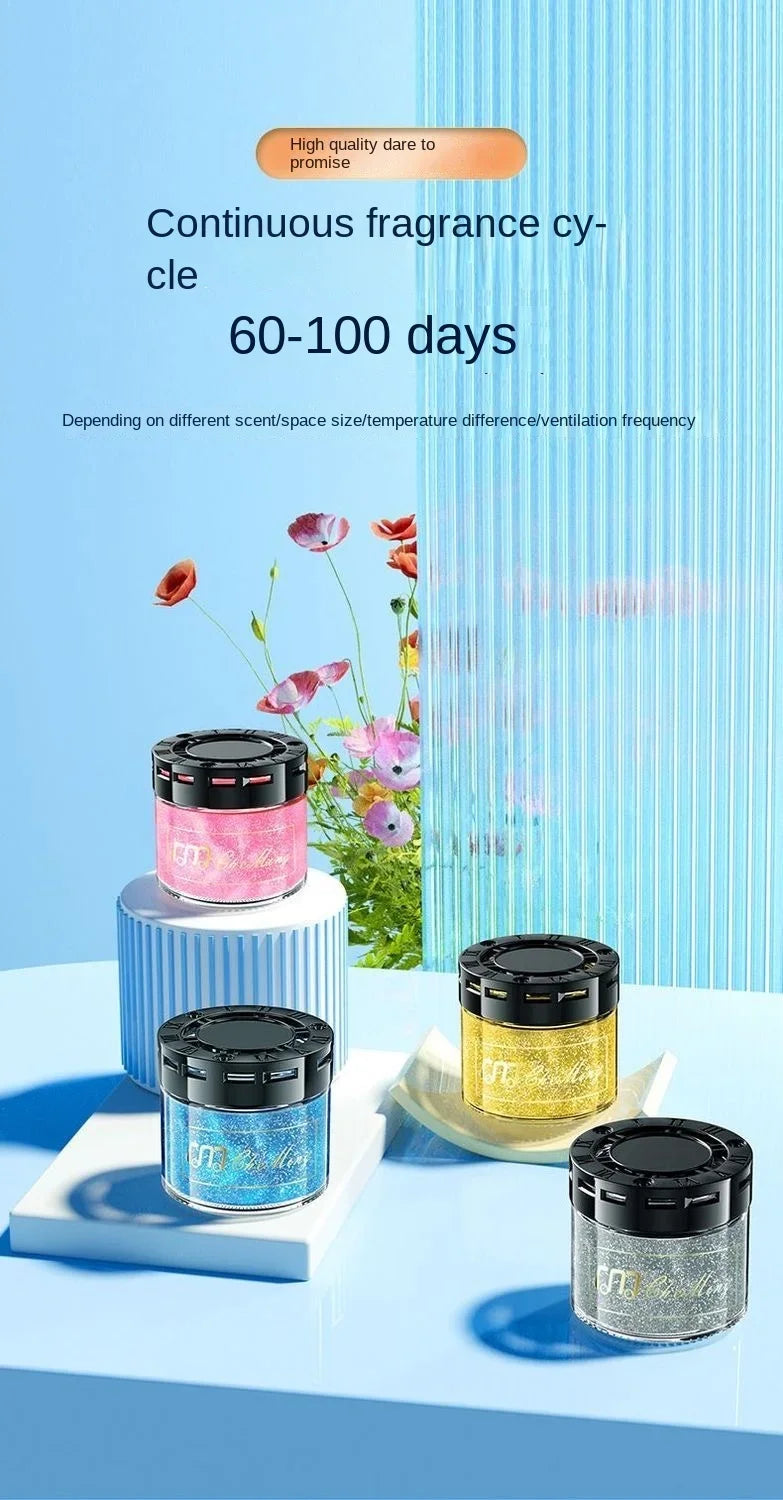 Car Aromatherapy Balm displayed in a car console, showcasing its ability to quickly decompose odors for fresh air.