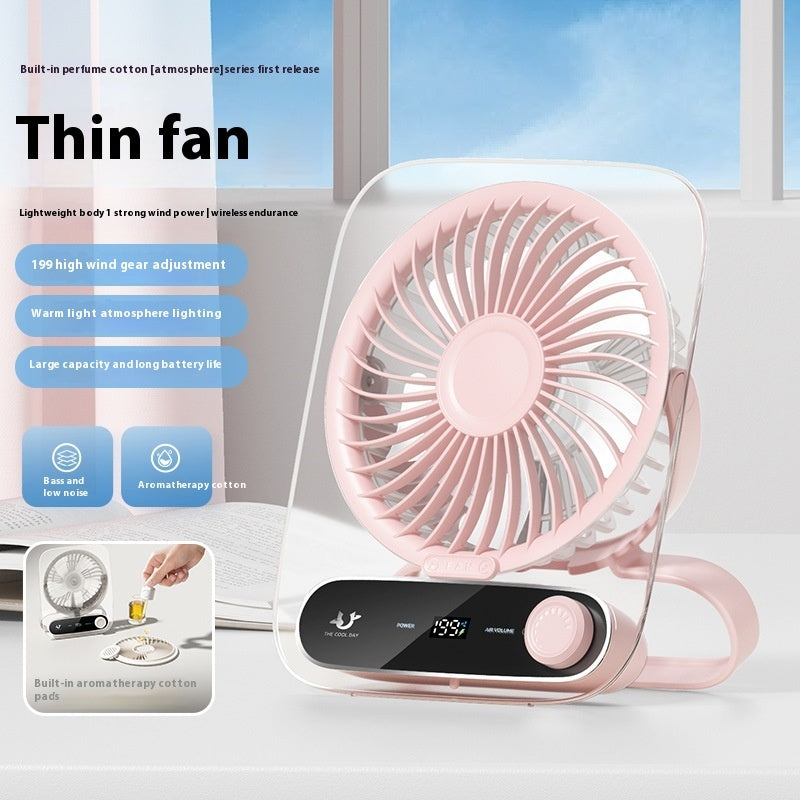 Ultra-thin Desktop Digital Display Fan, Mute Mini Portable Handheld USB Charging