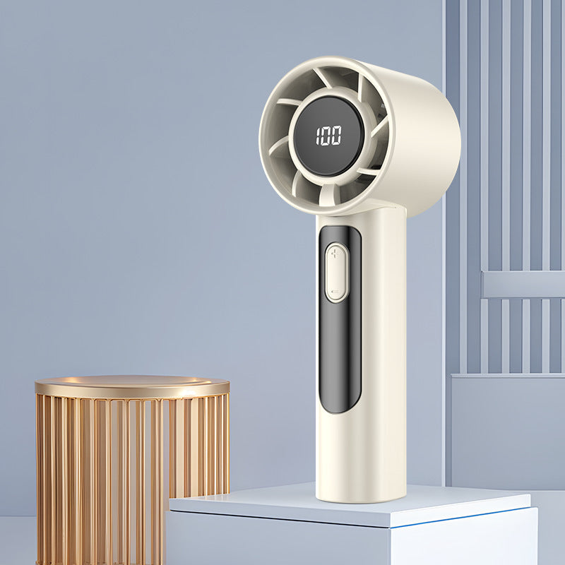 100-Speed USB Rechargeable Portable Fan — Mini Handheld LED Display Cordless Summer Fan — Grey / Gold / Blue