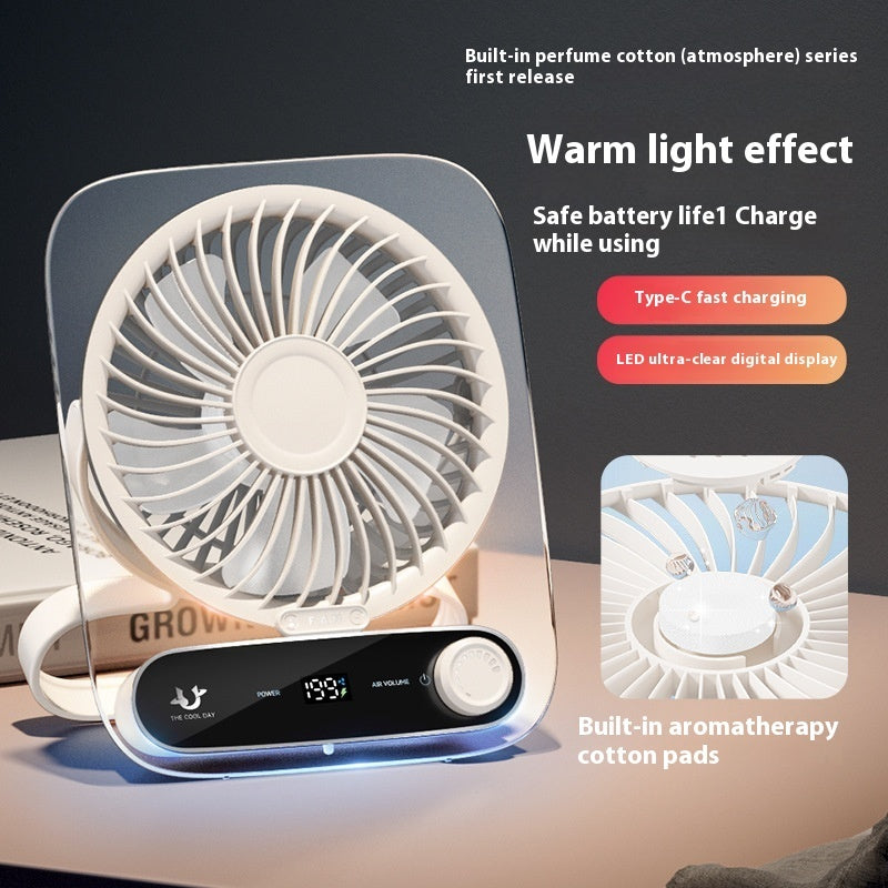 Ultra-thin Desktop Digital Display Fan, Mute Mini Portable Handheld USB Charging