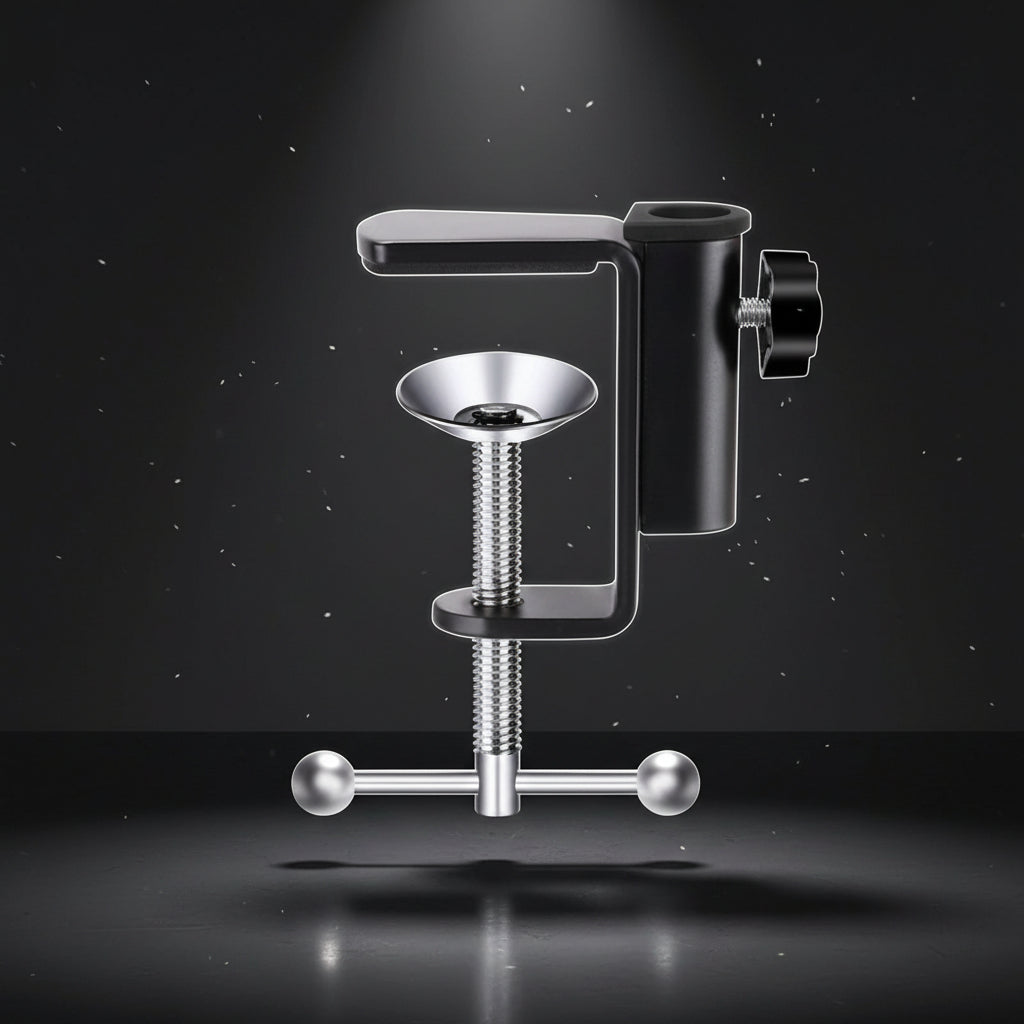 Pince de Bureau Universelle 360° — Fixation Métal pour Bras Articulé Microphone Lampe Webcam