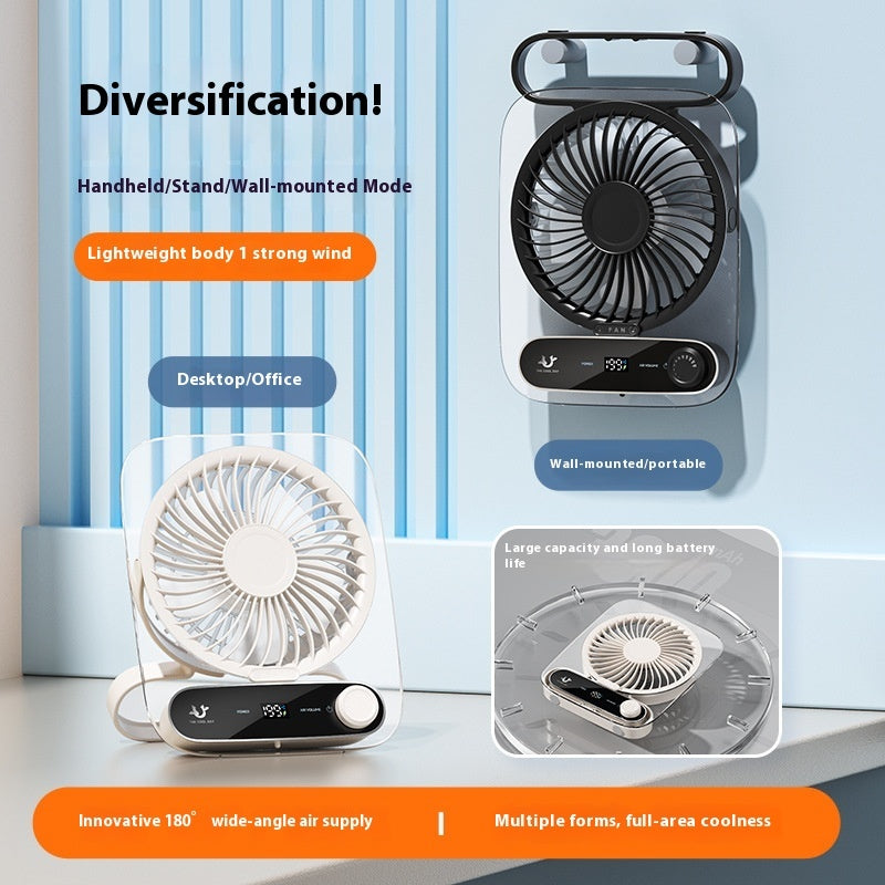Ultra-thin Desktop Digital Display Fan, Mute Mini Portable Handheld USB Charging
