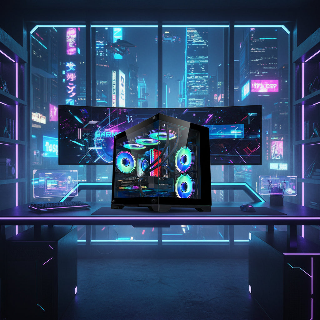 Boîtier PC Gaming Verre Panoramique 360° — M-ATX ITX Watercooling 360 RGB — Noir / Blanc