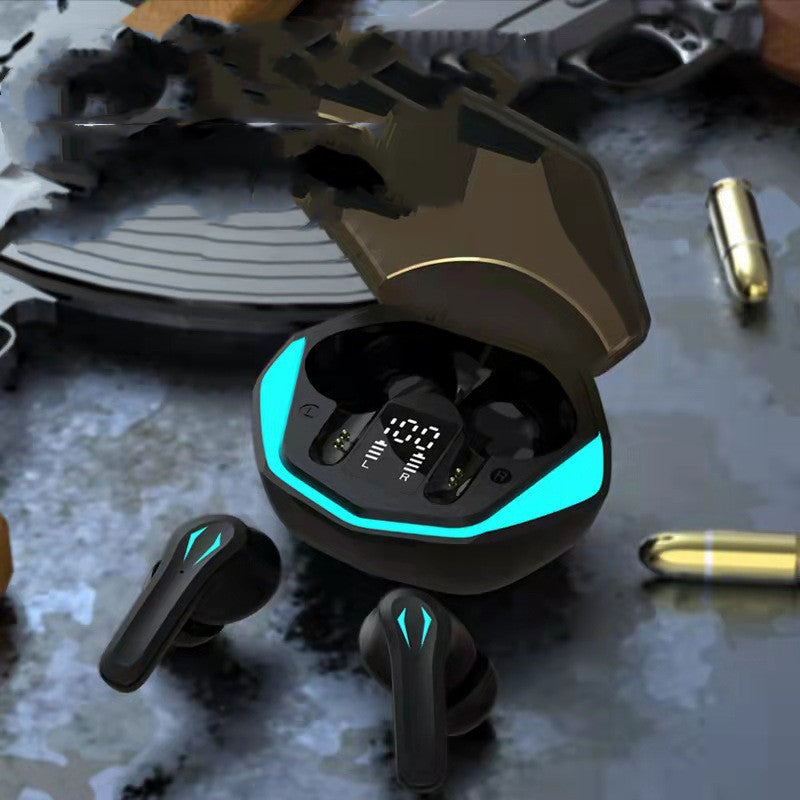 Écouteurs Gaming TWS Zéro Latence Bluetooth — Boîtier RGB Affichage LED Design Gaming — Noir / Cyan
