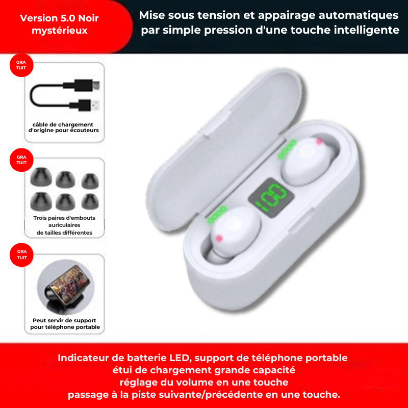 Wireless Bluetooth TWS IPX7 Earphones — 2000 mAh Charging Case LED Display — Black / Red / White