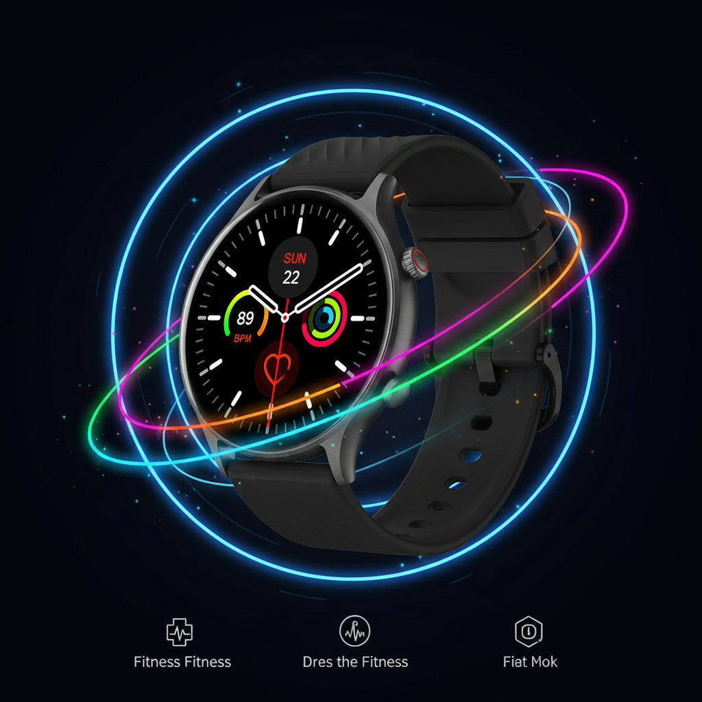 Round Fitness Watch — 100+ Sports, BT Calls, 20-Day Battery Life