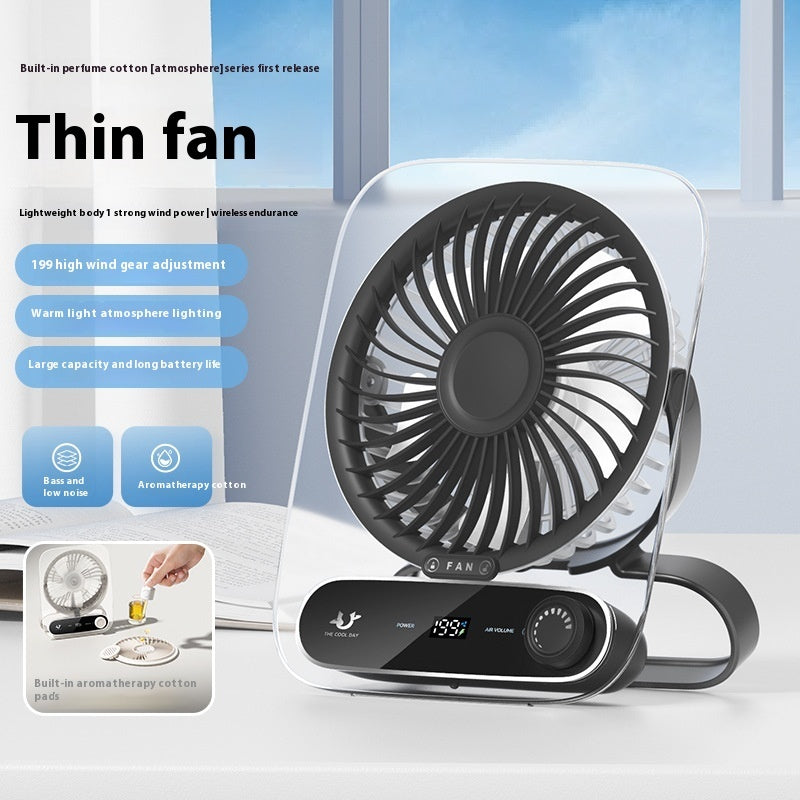 Ultra-thin Desktop Digital Display Fan, Mute Mini Portable Handheld USB Charging