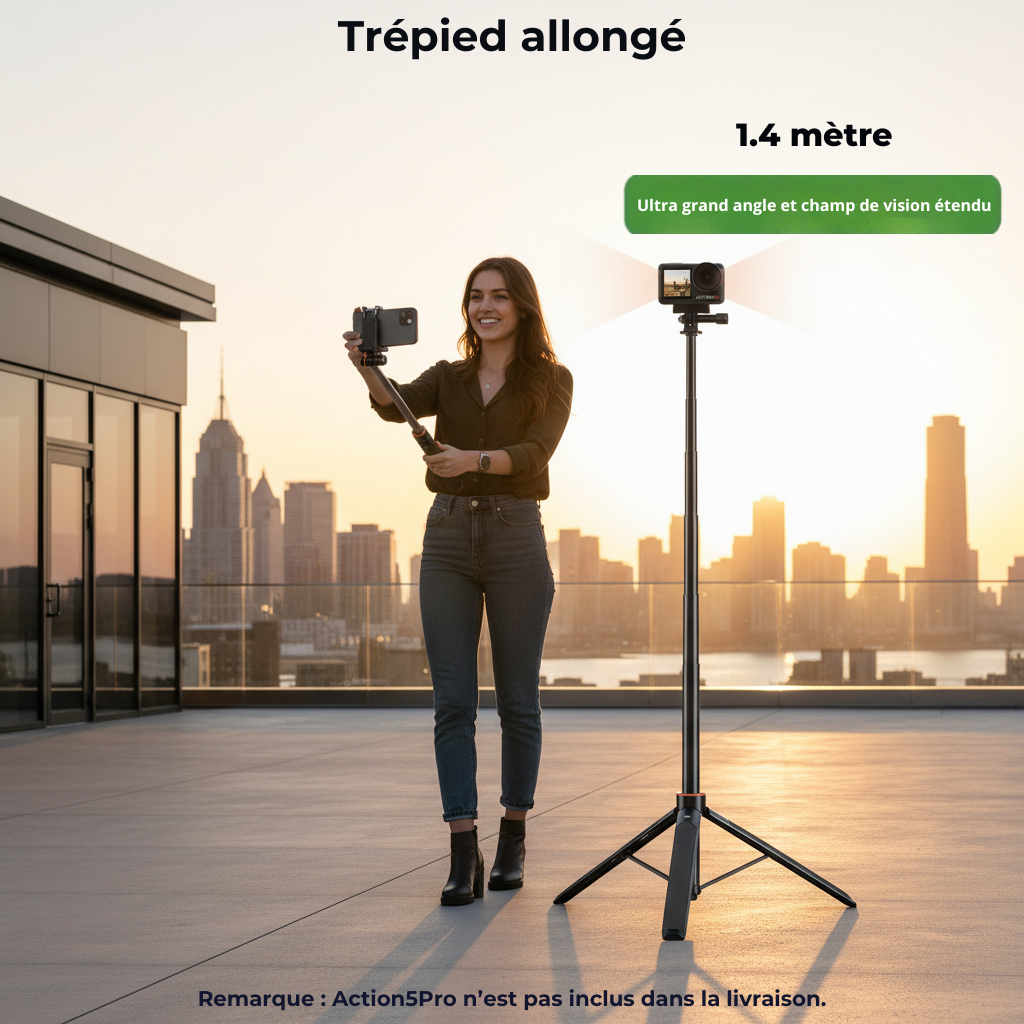 VRIG TP-21 — Perche Trépied 140cm, Alu Aviation, GoPro DJI