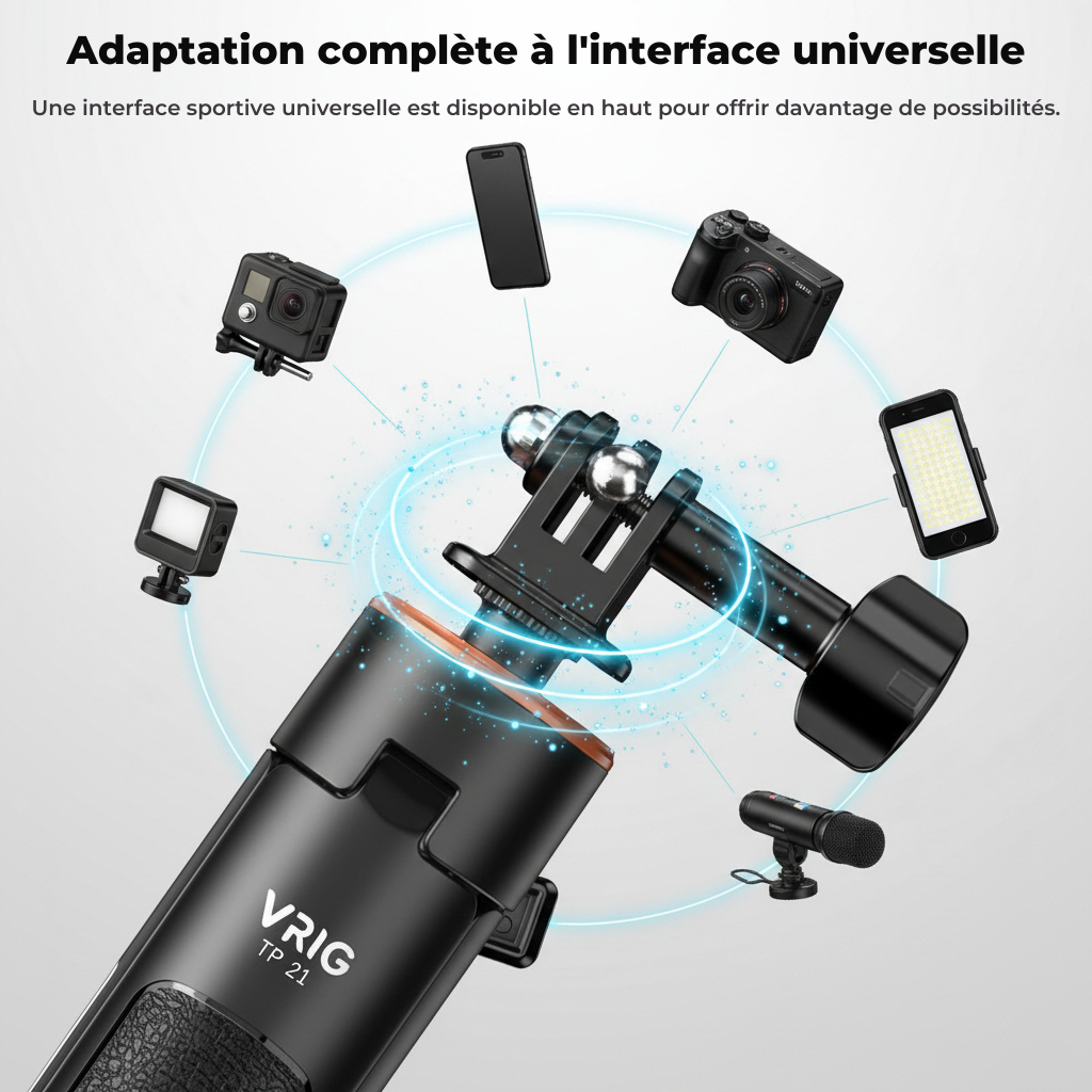 VRIG TP-21 — Perche Trépied 140cm, Alu Aviation, GoPro DJI